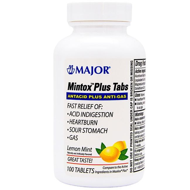 Major Mintox Antacid Antigas - 100 Tablets (Maalox) for Heartburn Indigestion