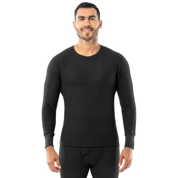 Indera Men's Traditional Waffle Thermal Underwear Long Sleeve Shirt, Black, Medium