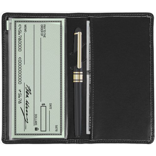 Sanlykate Leather Checkbook Cover for Men and Women, RFID Blocking Check Book Case Card Holder with Free Divider, Standard Register Duplicate Checks with pen inserts