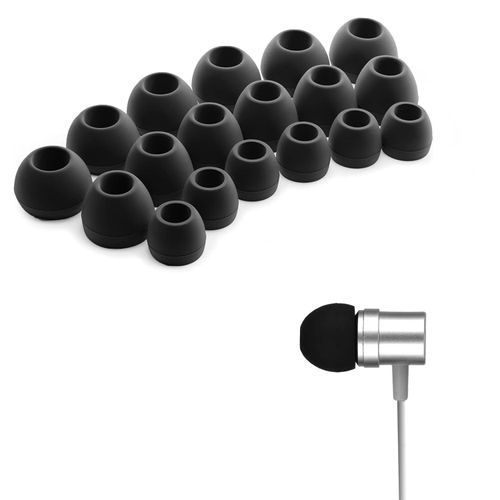 Set of 18 Silicone Tips For Earphones Earplugs Replace Earbuds Soundproof Cap for In-Ear Headphones Replacement Eartips 3 Different Size (S/M/L) Black