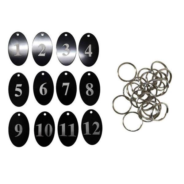 Sourcemall Aluminum Alloy Numbered Tags with Key Ring (Black, 1-50)