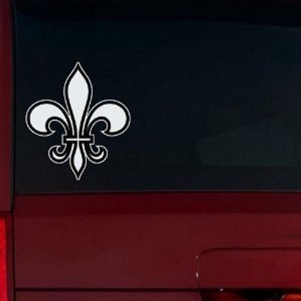 Fancy Fleur De Lis - 6" WHITE - Vinyl Window Decal Sticker