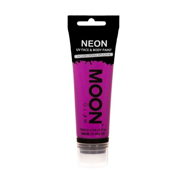 Moon Glow Supersize 75ml Neon UV Face & Body Paint - Intense Purple - with sponge applicator