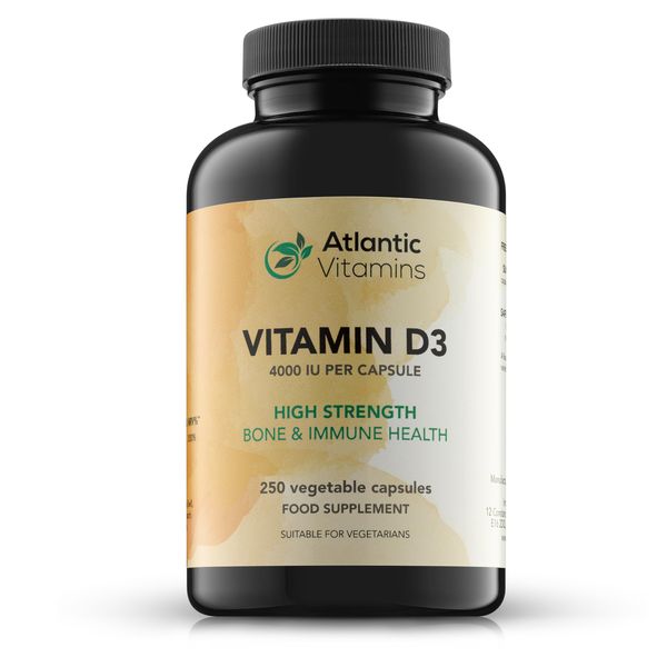 Vitamin D3 4000 IU (100 µg) - 250 Vegetable Capsules for Immune Support, and Muscle Function - Vitamin D3 Supplement to Keep Bones and Teeth Healthy - Atlantic Vitamins