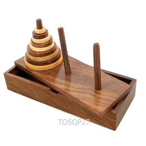 Tower of Hanoi 9 Ring Puzzle Game Wooden Best Unique Gift Brainteaser Toys