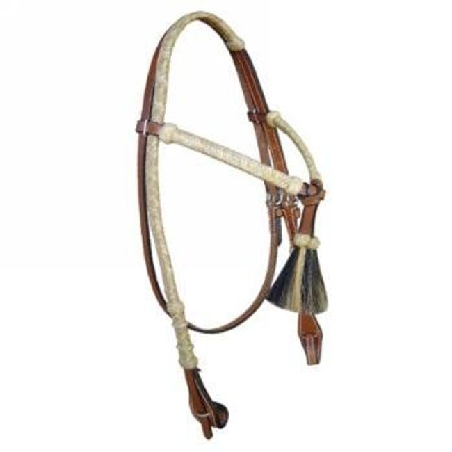 Riata Leather Crossover Headstall with Rawhide and Horsehair Accents