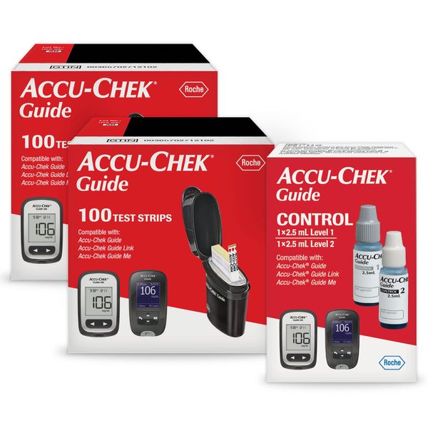 Accu-Chek Guide Glucose Test Strips Kit for Diabetic Blood Sugar Testing: 200 Test Strips and Control Solution