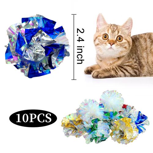 Andiker 10pcs Cat Crinkle Balls, 2.5in Mylar Crinkle Balls Lightweight and Shiny Can Make Sound Cat Rustling Balls 5 Colors Cat Ball Toys for Indoor Cats to Keep Fitness (10pcs)