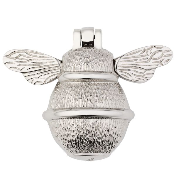 Silver Bee Door Knocker for Front Door | Polished Solid Brass Silver/Chrome Knockers with Strike Plate | UPVC | Bumblebee Front Door Furniture with a Unique Design (Nickel)