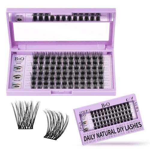B&Q Z08 Eyelash Extensions, 84 Pieces, DIY Individual Eyelashes/Lash Clusters for Beginners, Reusable, for Eyelash Extension at Home, Lashes, D Curl, 16 mm