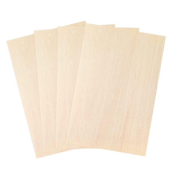 Samcos Wood Ultra Thin Plank, Wood, DIY Crafts, 11.8 x 7.9 inches (300 x 200 mm), Thickness 0.06 inch (1.5 mm), Set of 4, Wood Sheet Model, Handmade, Unpainted, Craft Material, Ultra Thin, Ultra Light, Convenient Plank, Carving, Art Supplies