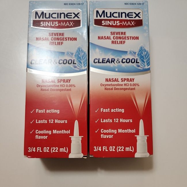 Mucinex Sinus Max 12 Hour Decongestant Clear Cool Nasal Spray 0.75 x2 Exp 2024+