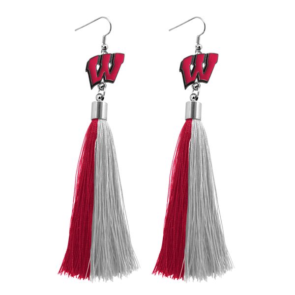 NCAA Wisconsin Badgers Womens Tassel Earringsncaa Tassel Earrings, Light Red, 3"