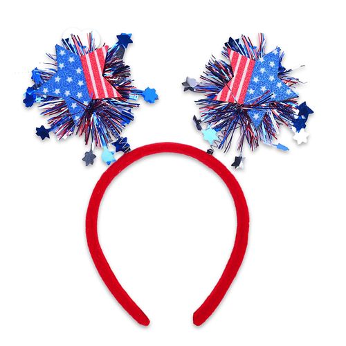 SARATA Independence Day Headbands Two Stars Ribbon Shape 4th of July Headband for Women Flashing Design Patriotic HeadWear for Head Boppers Memorial Day Hair Hoop Party Supplies 1PCS