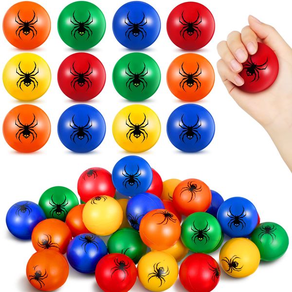 30 Pieces Spider Stress Balls Bulk 1.57 Inch Relief Stress Ball Anxiety Fidget Sensory Balls Children Spider Mini Relief Balls for Birthday Party Favors Finger Exercise Carnival Gift