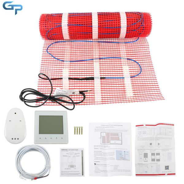 Electric Tile Radiant Warm Floor Heat Heated Kit, 30 Sqft Mat + Thermostat 120V