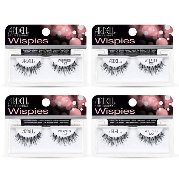 Ardell False Eyelashes Wispies, 122 - Black, Natural-Looking Lightweight Strip Lashes, Easy to Apply, Perfect for Everyday or Glam Looks, 4 Pack