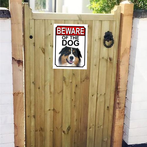 BEWARE OF THE DOG METAL GATE SIGN AUSTRALIAN CATTLE DOG 200MM X 150MM (1108H1)