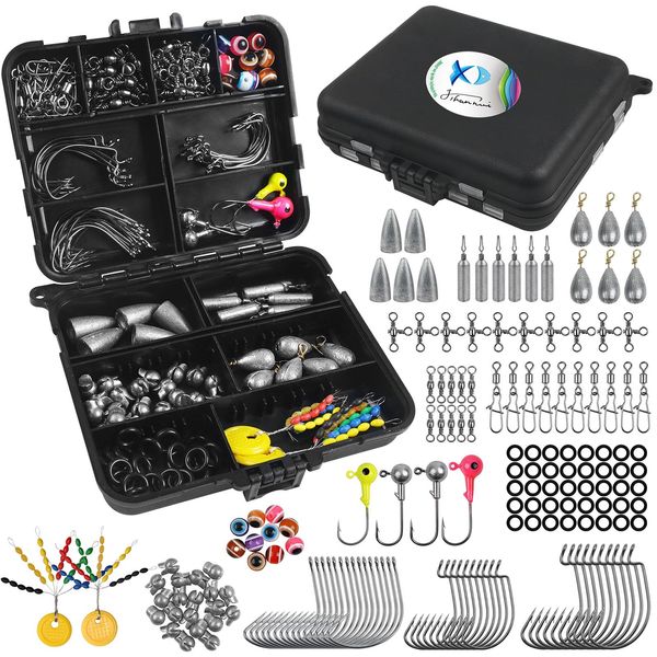 Fishing Accessories Kit Fishing Tackle Box with Tackle Included, Fishing Hooks, Fishing Weights Sinkers, Fishing Swivels Snaps, Beads, Fishing Gear Set Equipment for Bass Trout Fishing Gifts for Men