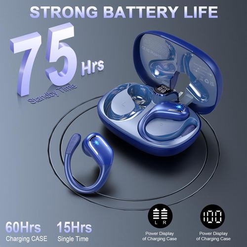 Wireless Earbud, Bluetooth 5.4 Headphones 75Hrs Playtime, Bluetooth Earbuds Deep Bass Noise Cancelling Mic, Over Ear Bud with Sport Earphones Earhooks, IP7 Waterproof Touch Control for Workout/Running