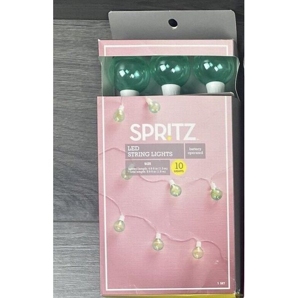Spritz LED String Lights Battery Operated Green Globe 10 Lights
