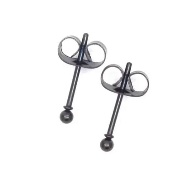 2mm black stainless steel stud earrings