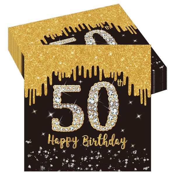 20Pcs 50th Birthday Serviettes Napkins,50th Napkins Black Gold,50th Birthday Napkins Black and Gold,50th Birthday Party Tableware Decorations for Men Women Birthday Gifts Party Supplies Table Decor