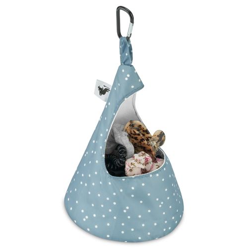 DimBull Polka Dot Cotton Peg Bag, Conical Bag for storage. Durable, Washable Clothes Peg Bag with Black Anodised Carabiner Hook.