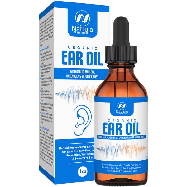 Organic Ear Oil for Ear Infection - Natural Eardrops for Earache Prevention, Swimmer's Ear & Wax Removal - Kids, Adults, Baby, & Dog Earache Remedy - with Mullein, Garlic, Calendula Made in USA