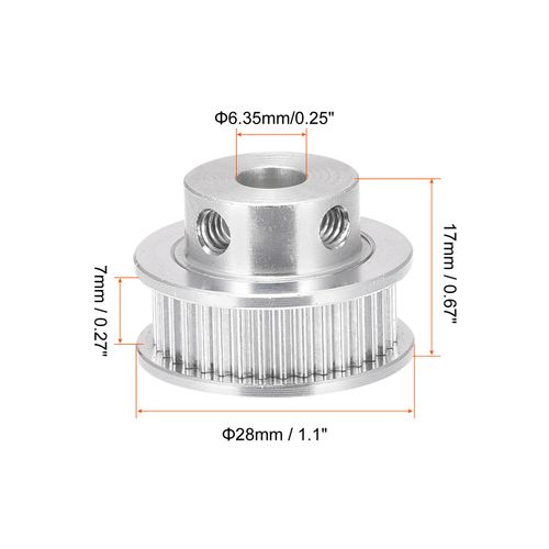 Rebower Timing Pulley Aluminum Synchro Wheel with Screws 3D Printer 6mm Width Belt for CNC Machines 40 Teeth 6.35mm Bore Silver Tone 2pcs