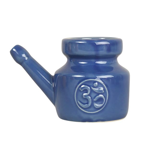 Exogio 350Ml Keramik Neti Topf, Nasenspülkanne zum Nasenspülen, Erwachsene, Nasenreinigungstopf, Yoga Nasenspülkännchen, Auslaufsicher Neti Pot, Nasenspülen, Elegante Blau