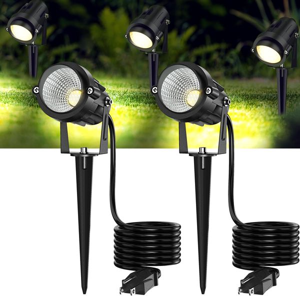 Musuger High Brightness 1000LM Outdoor Spot Lights for Yard, 3500K Warm White Spot Lights Outdoor with 4.9FT Electric Cord, 10W LED IP66 Waterproof Landscape Spotlights for Garden Tree Flag - 2 Pack