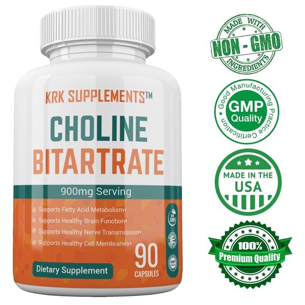 1 Bottle Choline Bitartrate 900mg Brain Memory Booster Nootropic Fatty Liver