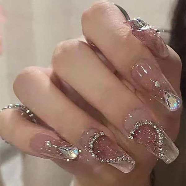 Nail Tip, Long Nail Tip, 24 Pieces, Glitter, Glossy, 3D, Korea, Popular, Stylish, Gel Nails, Nail Seal, Cute, Long, Bride Nail, Handmade Nail Tip, Double-Sided Tape, Butterfly, 3D Nail Clip, Wedding,