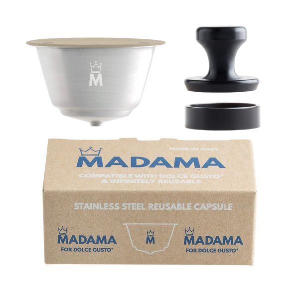 MADAMA - Refillable Dolce Gusto Coffee Capsule, Reusable and Compatible. Stainless Steel and Food-grade Silicone. Pack of 1 pod