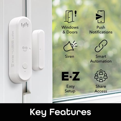 Geeni Window and Door Sensor Alarm - 2 Pack Wi-Fi Controlled, Battery-Powered Smart Security Door Alarm Window Sensor for Home, Garage, Office, Instant Alerts, Siren, Alexa, Google Home Compatible