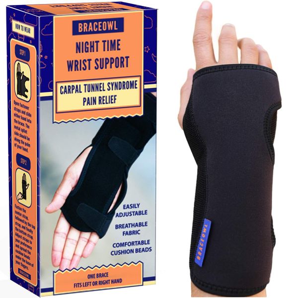 BRACEOWL Carpal Tunnel Wrist Brace, Night Wrist Sleep Support Splint - Fits Right Hand or Left Hand, Wrist Pain Relief, Wrist Support Brace for Women, Men