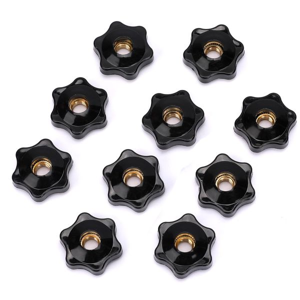 Mozeat Lens 10 Pack 6 Star Knobs 1/4 Inch 20 Female Threaded Hexagon Head Thru Knob Clamping Knobs Jig Knobs T Knob