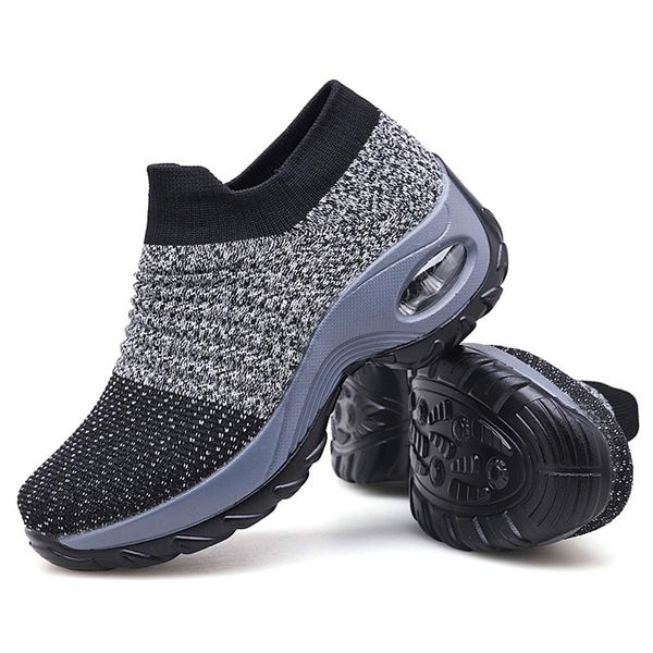 Women's Walking Shoes Sock Sneakers - Mesh Slip On Air Cushion Lady Girls Modern Jazz Dance Easy Shoes Platform Loafers Grey,8