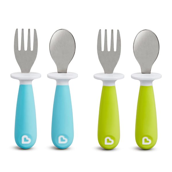 Munchkin 4 Count Raise Toddler Fork and Spoon, Blue/Green, 12+