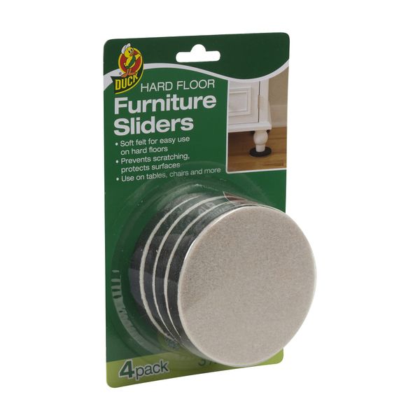 Duck Brand Felt Furniture Sliders for Hard Floors, 3.5 Inch Width, 4 pack,Brown