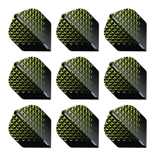 RED DRAGON Hardcore Ionic Yellow Circles Dart Flights - 3 Sets Per Pack (9 Dart Flights in Total)
