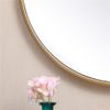 Pemberly Row 18" Round Mid-Century Metal Frame Hooked Mirror in Brass