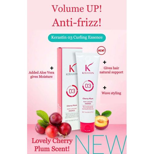 Kerastin Cherry Plum Pop Curling Keratin Essence Moisture and Shine 03 Wet Gloss Style 150ml/5.07 fl oz