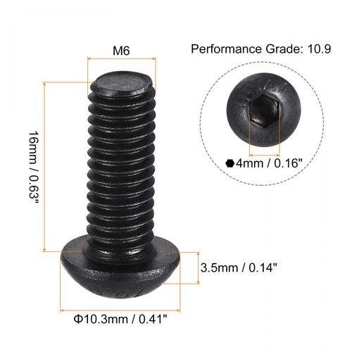 uxcell Hex Socket Socket Button Head Cap Bolt Alloy Steel M6x16 mm Pack of 25