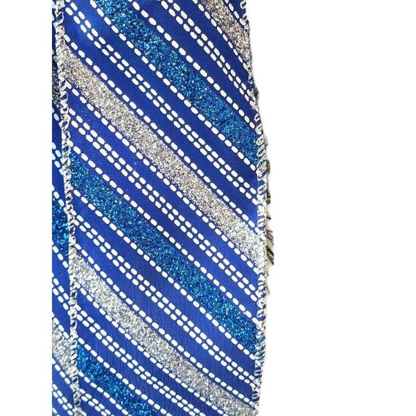 10" Royal Blue & Silver Stripe Wreath Bow