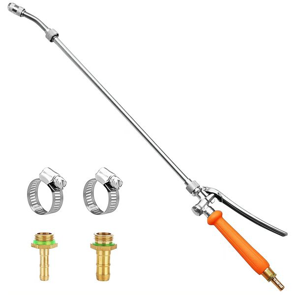 All Metal 29 Inches Sprayer Wand,1/4" & 3/8" Brass Barb Sprayer Wand Replacement, Stainless Steel Sprayer Wand with Shut off Valve & 2 Hose Clamps (1)