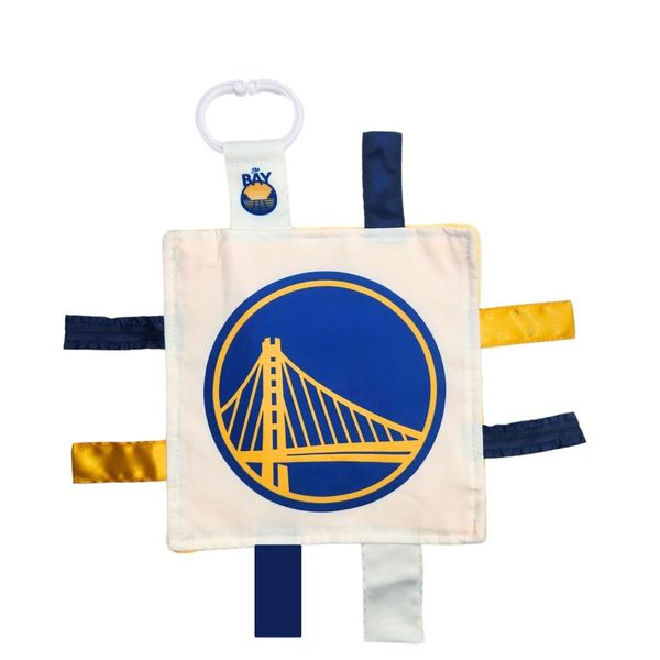 The Learning Lovey Golden State Warriors Baby 8x8” Tag Toy - NBA Basketball - Baby Sensory Crinkle Toys - Soft & Safe - Ideal Baby Stroller Toy - BPA Free w/Stroller Clip (8" x 8" Tag Toy)