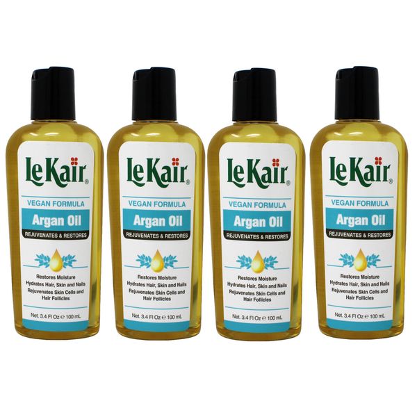 4 Pack of LeKair Argan Oil Hair & Body Oil - Vegan Formula 3.4 Ounce