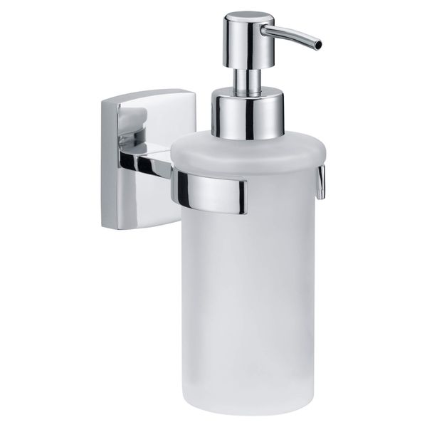 tesa KLAAM Hand Soap Dispenser - No Drill Wall Mounted Chrome-Plated Dispenser Holder for 200 ml Liquid Soap with Satined Glass Bottle, Stainless - Includes Removable Adhesive Solution